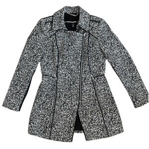 WHITE HOUSE BLACK MARKET WOOL BLEND HOUNDSTOOTH PLAID WOMENS ZIP PEACOAT